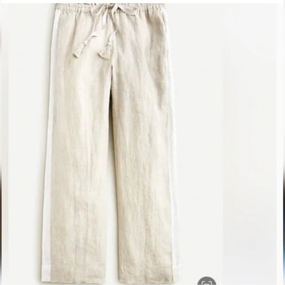 J. Crew Linen Drawstring Pants - beige with white tuxedo stripe